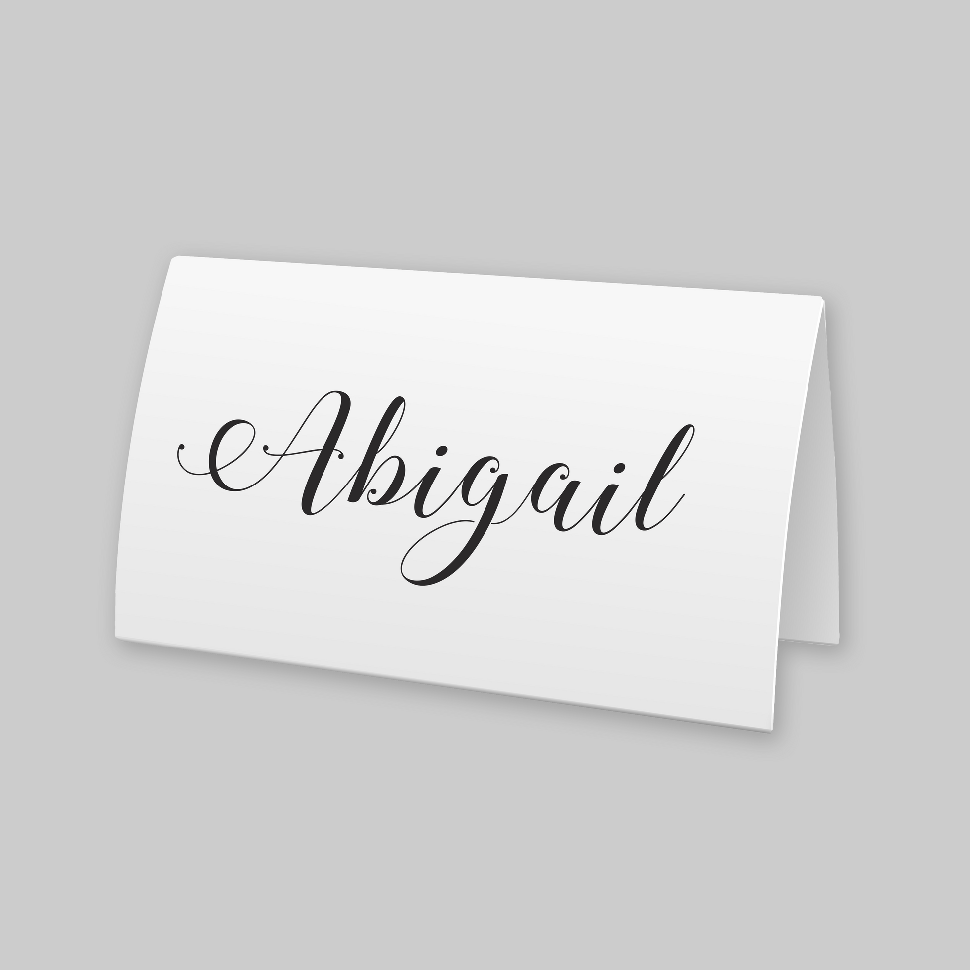 place card for a wedding or event with text 'Abigail', custom designed and printed by Docuprint in Fremantle, Perth, Australia